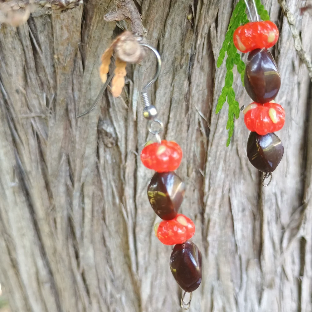 Vintage, handmade lampwork glass and lucite Fall dangle earrings, Fall vibes